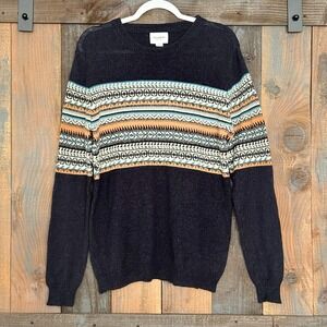 Pull And Bear Mens Fair Isle Knit Sweater Charcoal Gray Patterned Size Large